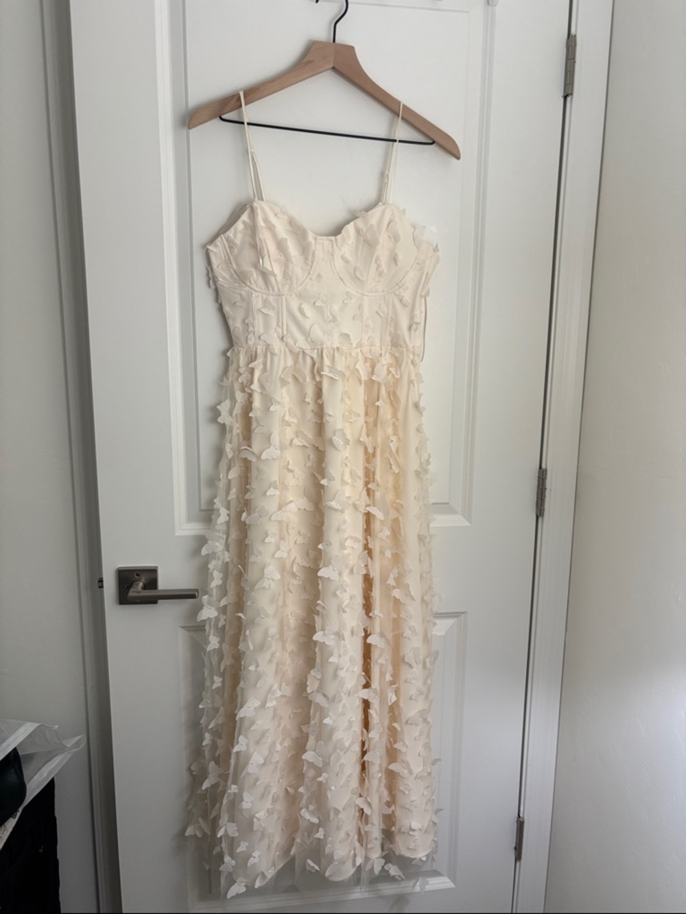 Ivory Spaghetti Strap Floral Appliqué Maxi Dress